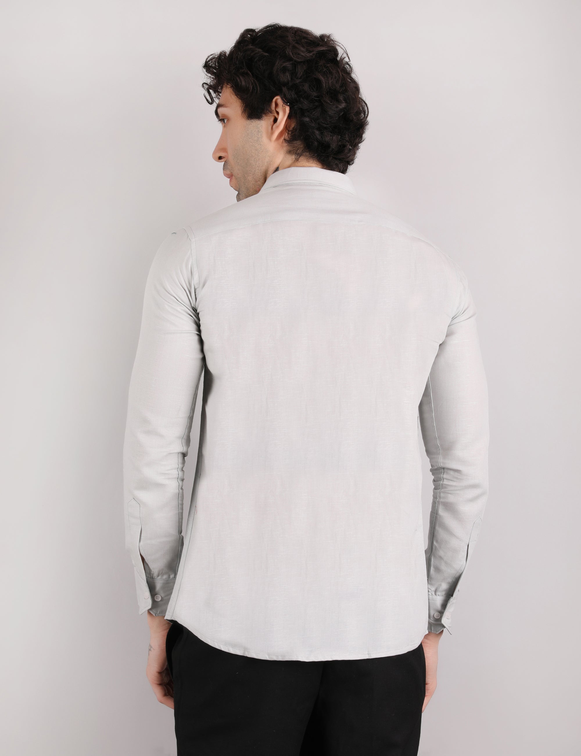 Silkyester Men's Solid Grey Linen Shirt | Lightweight Breathable Full Sleeve Casual & Office Wear Shirt for Summer