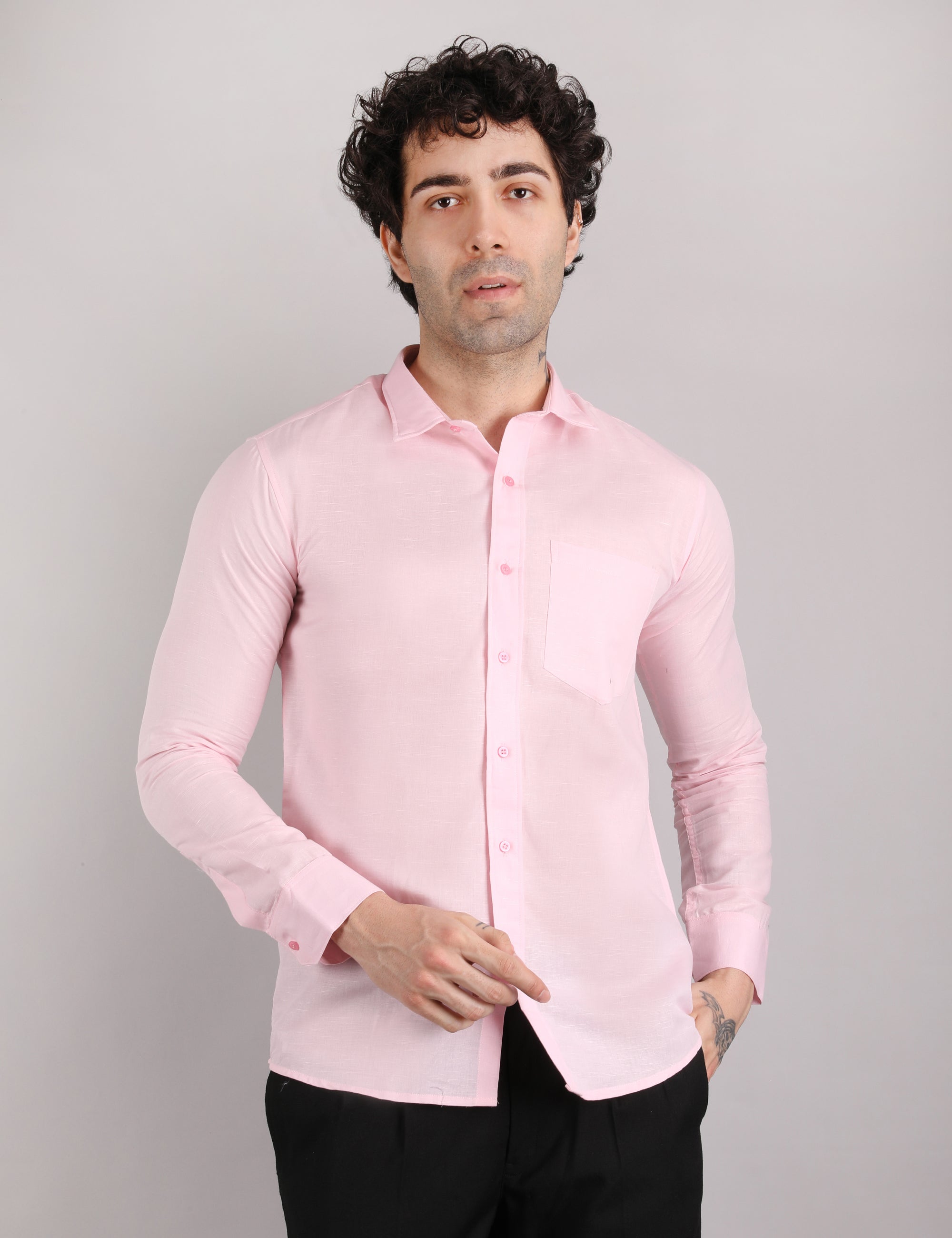 Mens Solid Linen Shirt | Lightweight Breathable Full Sleeve Shirt for Office Casual and Summer Wear | Pink Size