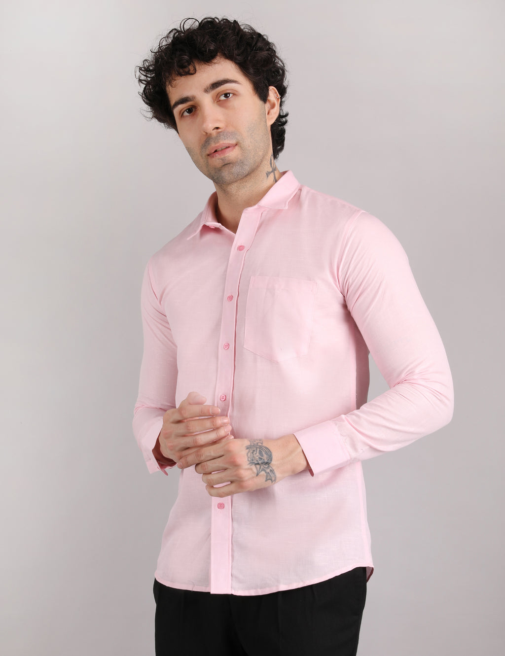 Mens Solid Linen Shirt | Lightweight Breathable Full Sleeve Shirt for Office Casual and Summer Wear | Pink Size