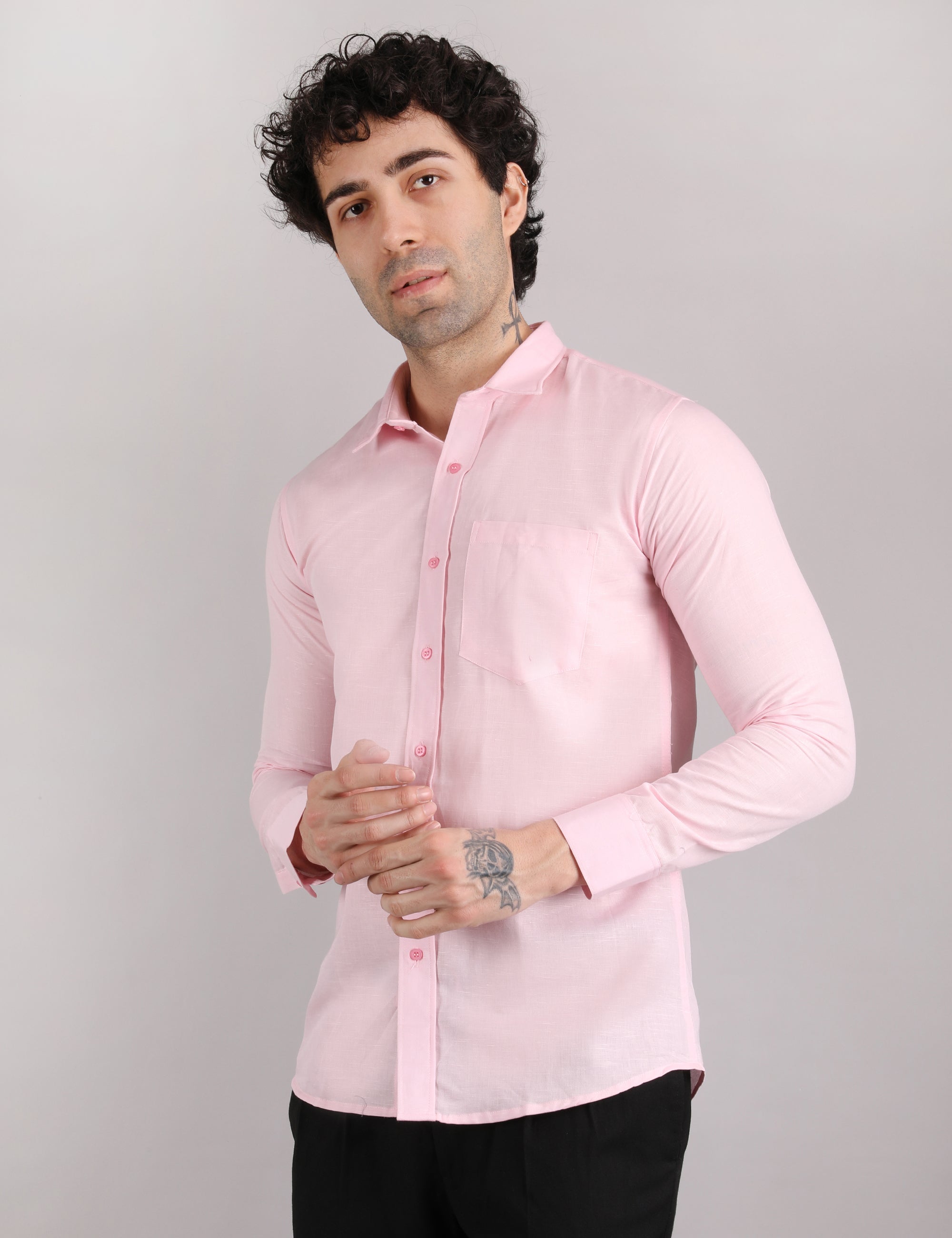 Mens Solid Linen Shirt | Lightweight Breathable Full Sleeve Shirt for Office Casual and Summer Wear | Pink Size