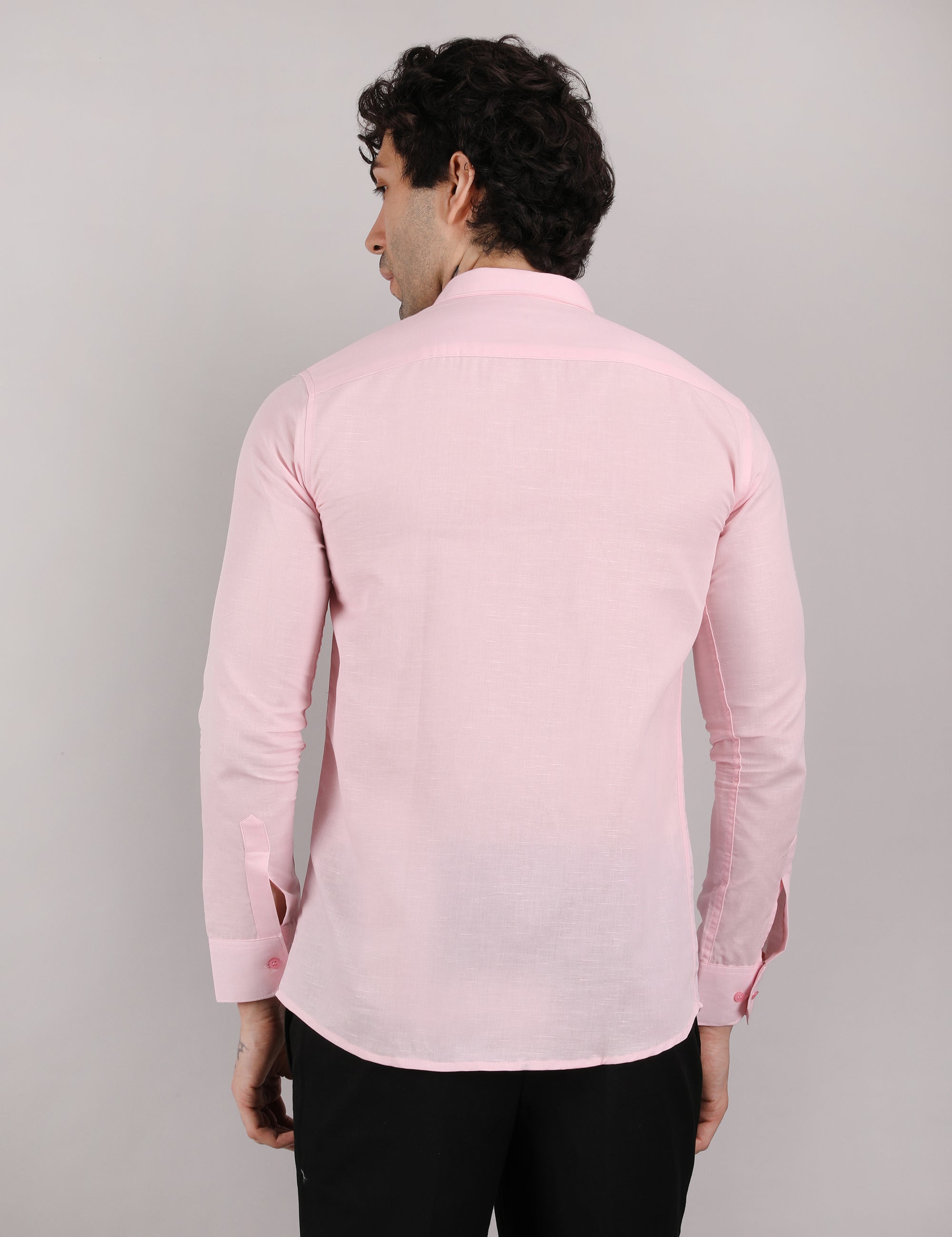 Mens Solid Linen Shirt | Lightweight Breathable Full Sleeve Shirt for Office Casual and Summer Wear | Pink Size