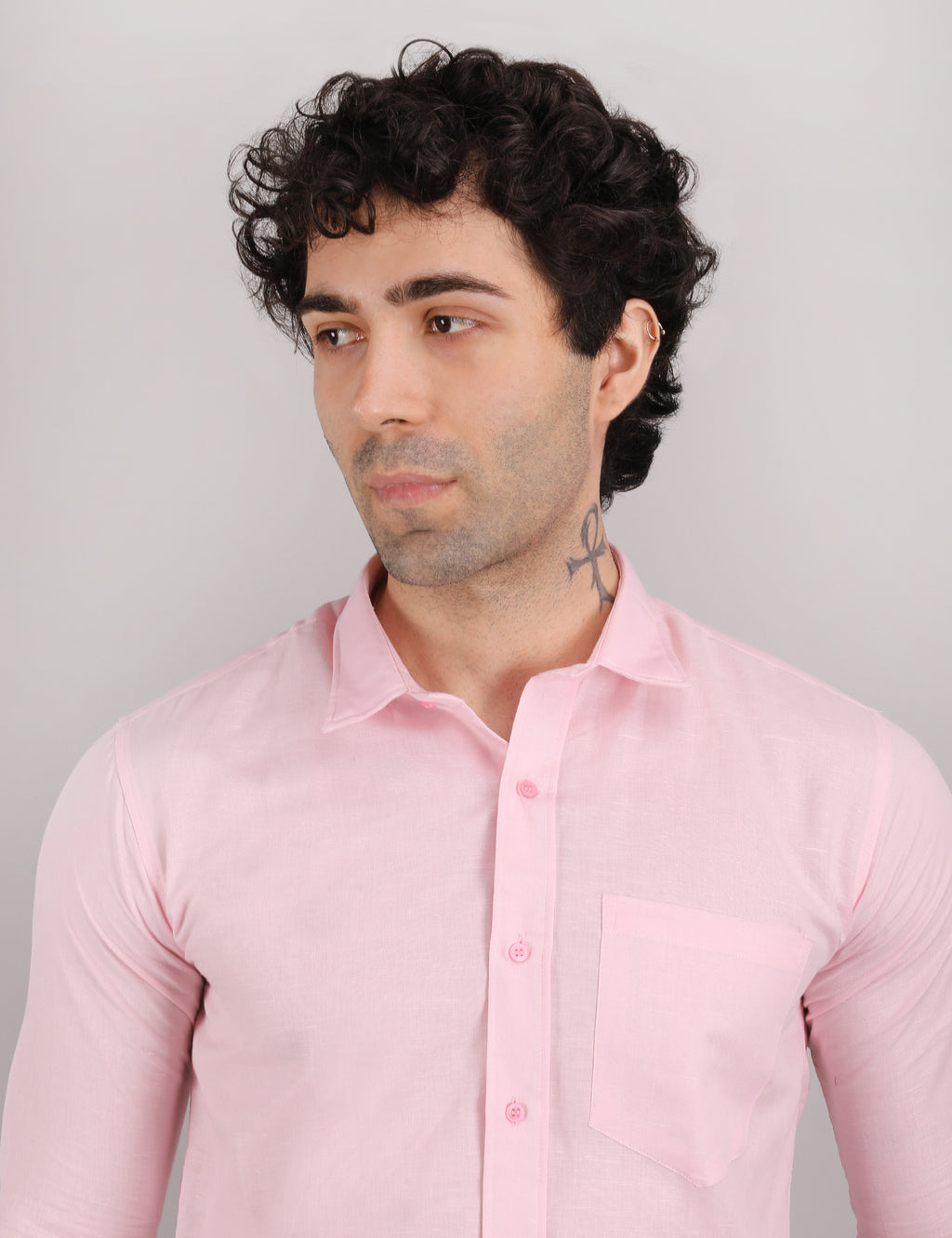 Mens Solid Linen Shirt | Lightweight Breathable Full Sleeve Shirt for Office Casual and Summer Wear | Pink Size