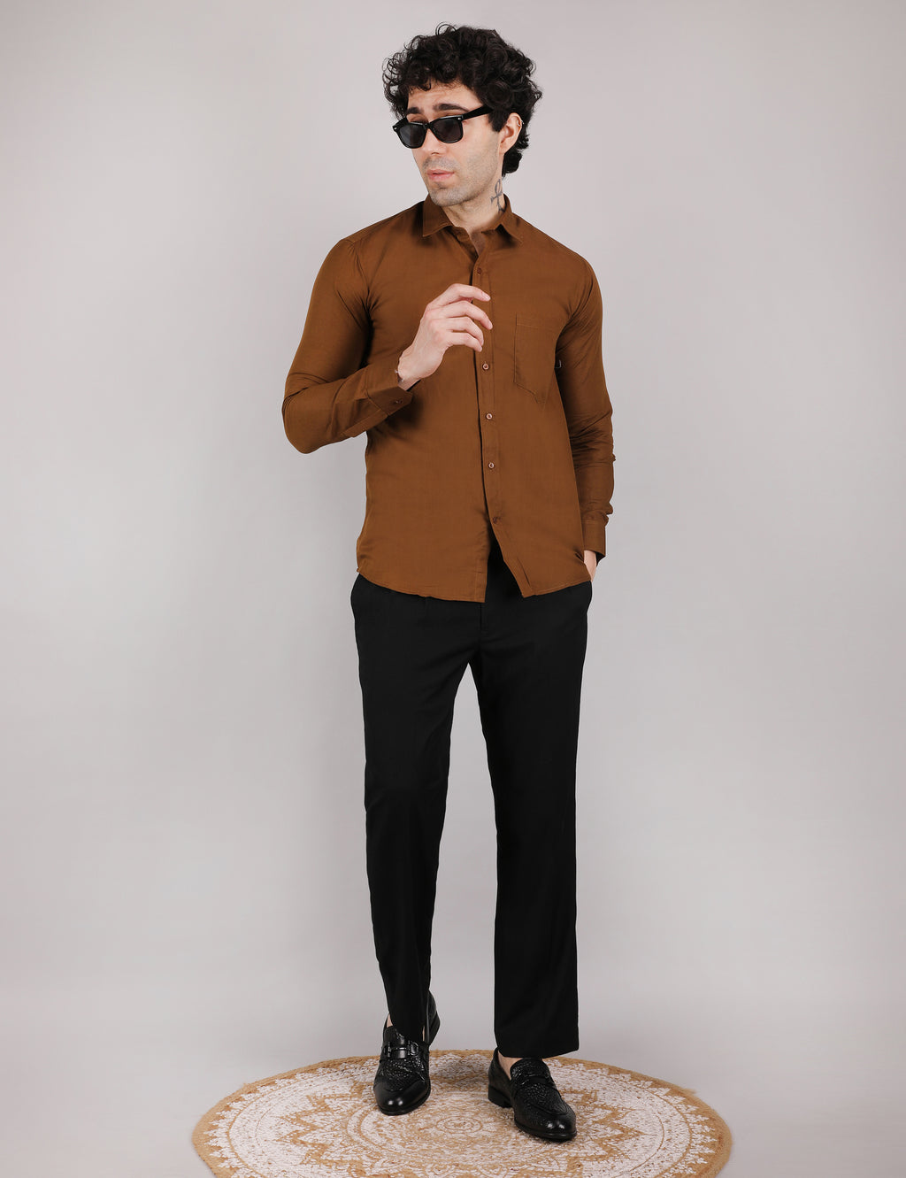 Mens Solid Linen Shirt | Lightweight Breathable Full Sleeve Shirt for Office Casual and Summer Wear | Brown