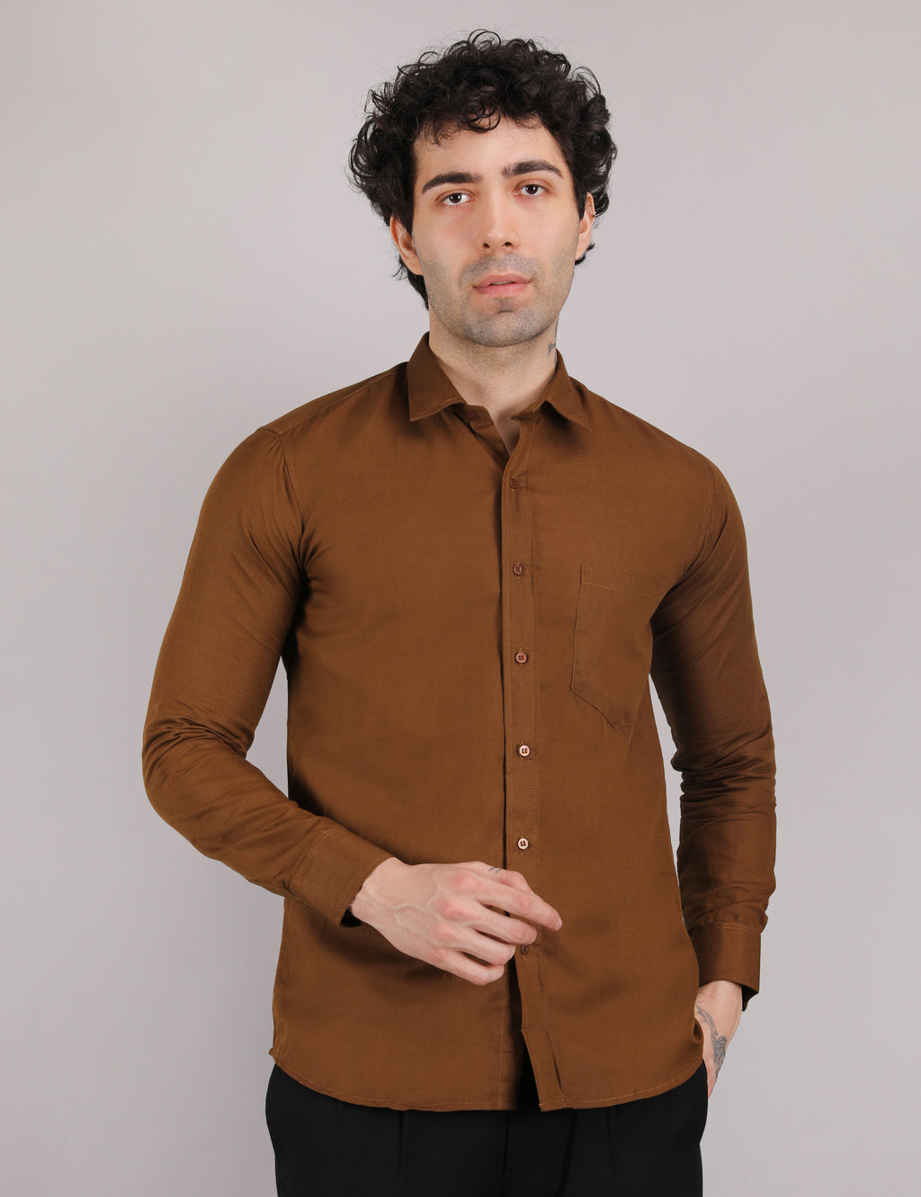 Mens Solid Linen Shirt | Lightweight Breathable Full Sleeve Shirt for Office Casual and Summer Wear | Brown