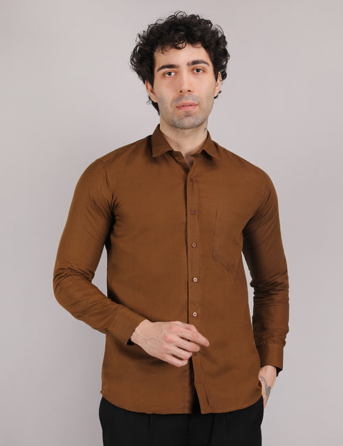 Mens Solid Linen Shirt | Lightweight Breathable Full Sleeve Shirt for Office Casual and Summer Wear | Brown