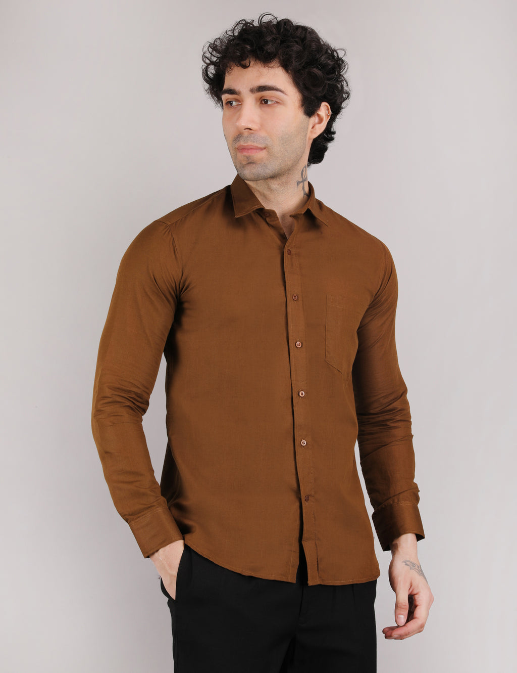 Mens Solid Linen Shirt | Lightweight Breathable Full Sleeve Shirt for Office Casual and Summer Wear | Brown