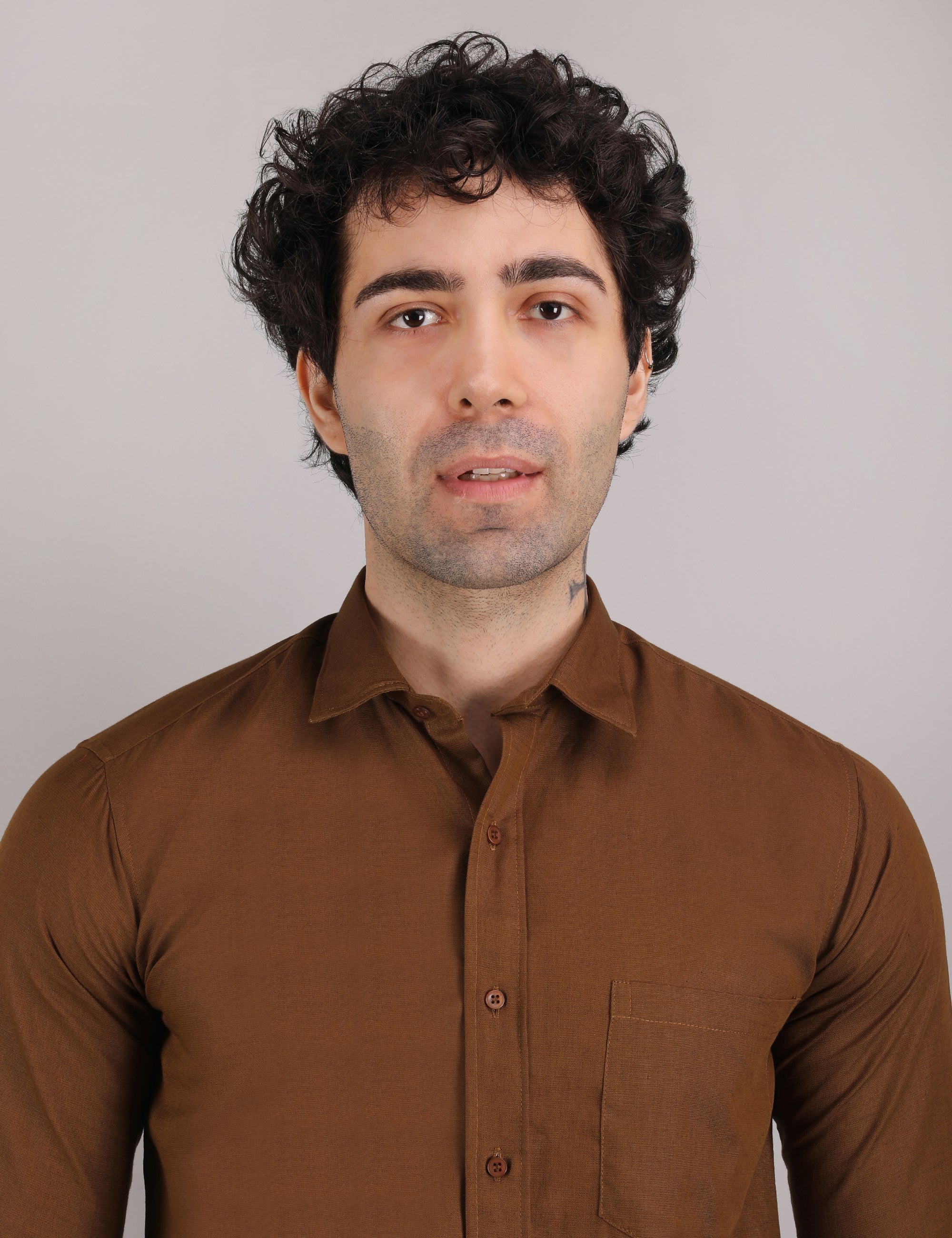 Mens Solid Linen Shirt | Lightweight Breathable Full Sleeve Shirt for Office Casual and Summer Wear | Brown