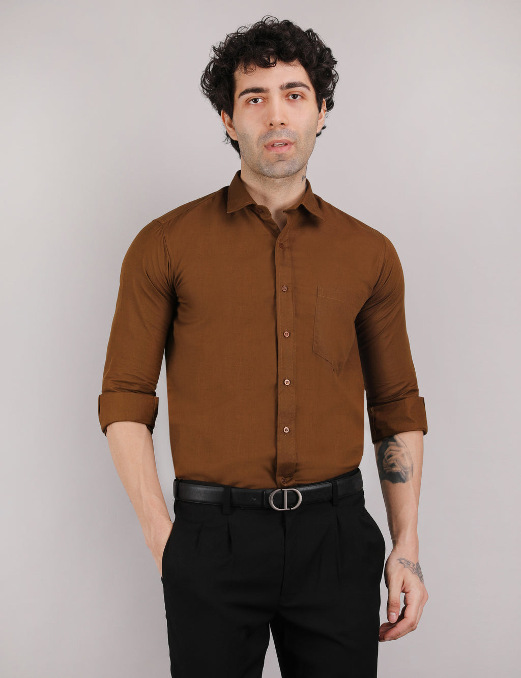 Mens Solid Linen Shirt | Lightweight Breathable Full Sleeve Shirt for Office Casual and Summer Wear | Brown