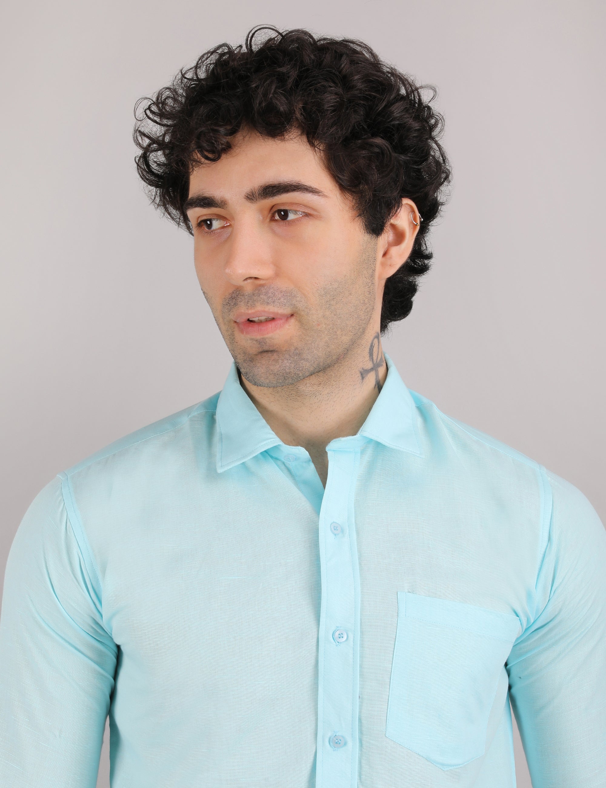 Mens Solid Linen Shirt | Lightweight Breathable Full Sleeve Shirt for Office Casual and Summer Wear | Sky Blue Size