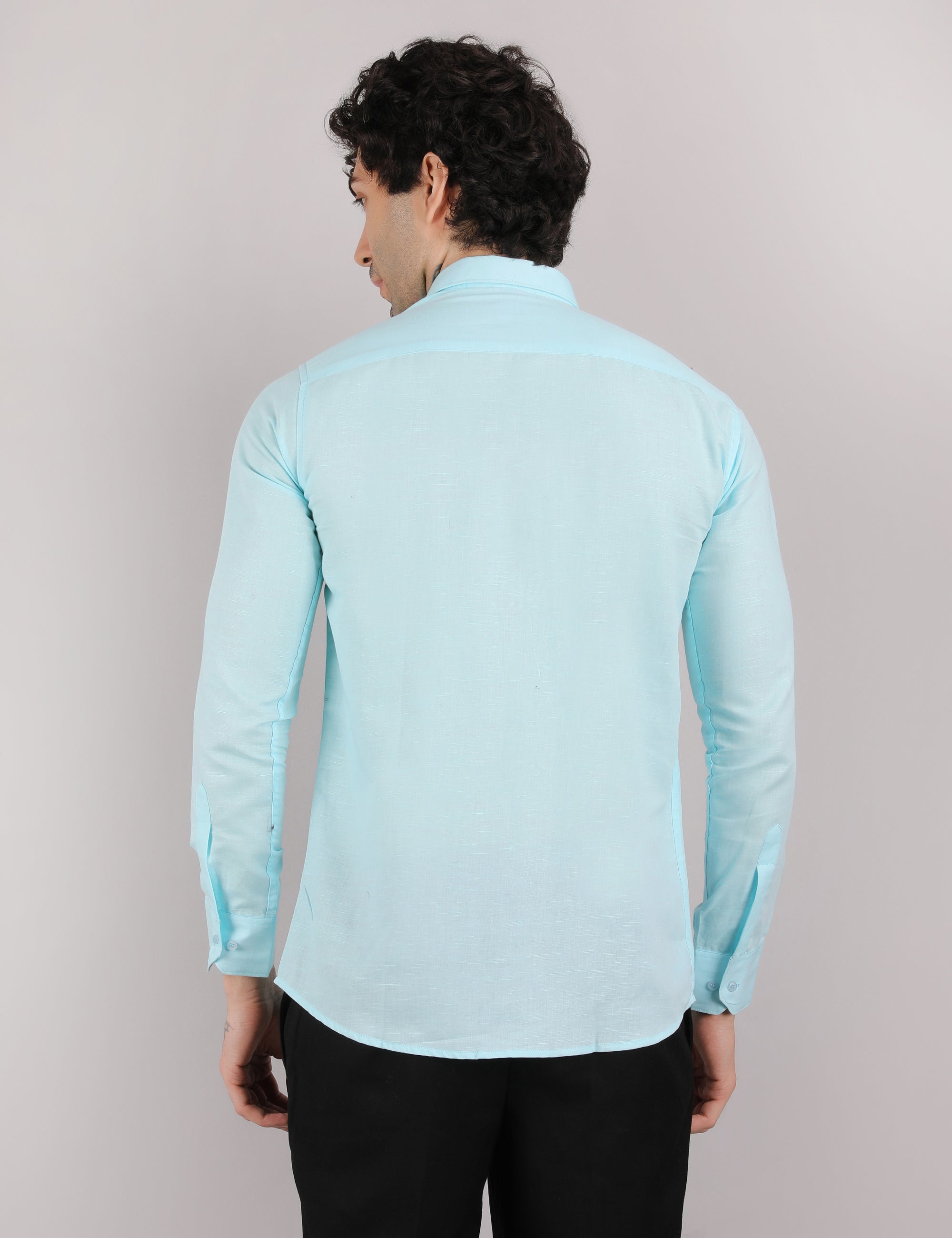 Mens Solid Linen Shirt | Lightweight Breathable Full Sleeve Shirt for Office Casual and Summer Wear | Sky Blue Size
