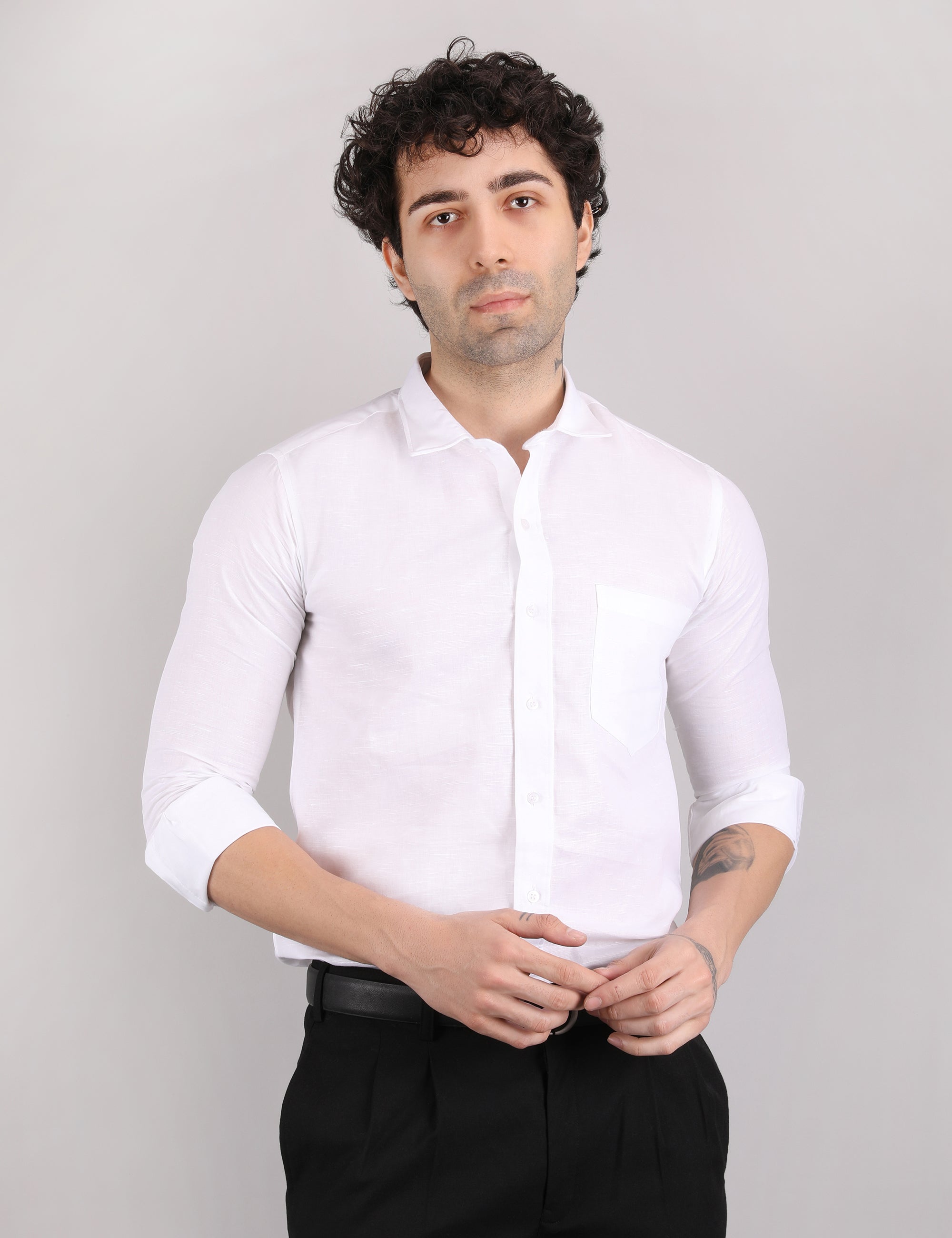 Silkyester Men's Solid Linen Casual Shirt | Lightweight Breathable Full Sleeve Shirt for Office, Casual & Summer Wear