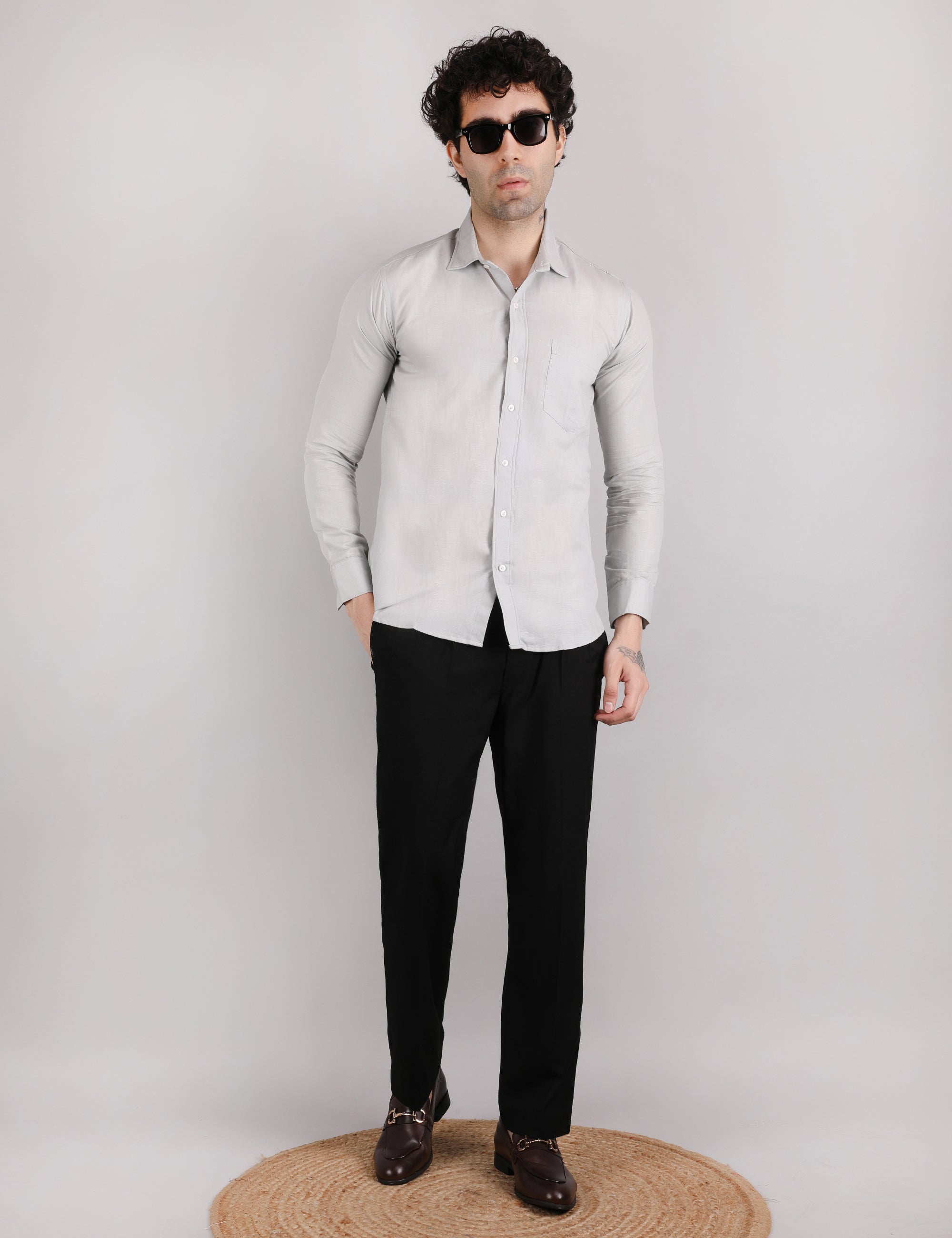 Silkyester Men's Solid Grey Linen Shirt | Lightweight Breathable Full Sleeve Casual & Office Wear Shirt for Summer